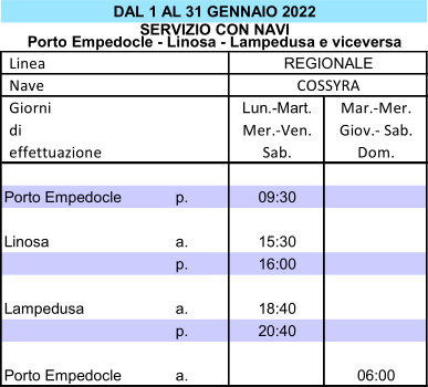 orario gennaio 2022